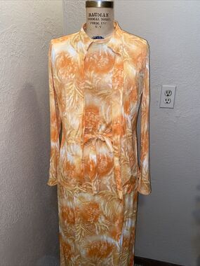 VINTAGE LADY BLAIR 70s Hostess Dress Set with Belt Maxi Sheath Pencil sz Medium